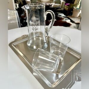 Vintage | Atomic etched stars Pitcher + Glass (2) Set | Cocktail or Brunch Set